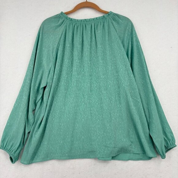 Lauren Conrad Peasant Blouse Size L Green Jacquard Print Lined Balloon Sleeve - Picture 7 of 11